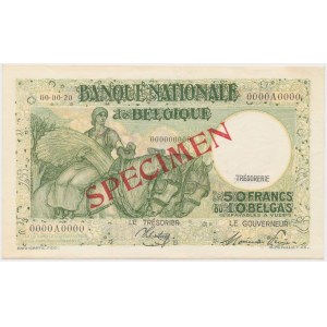 Belgia, 50 francs = 10 belgas (1935-1947) SPECIMEN