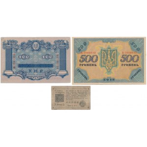 Ukraina, 5, 100 i 500 hryven 1918-1919 (3szt)