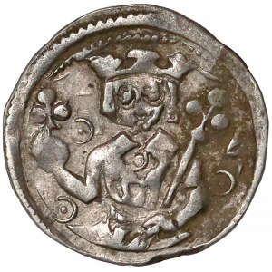 Węgry, Bela IV (1235-1270), Denar - półpostać bez napisu / Baranek - rzadki