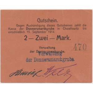 Chwallowitz (Chwałowice), Donnersmarckgrube, 2 mk w.d. 1914