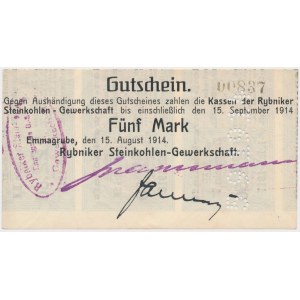 Emmagrube (Radlin), Rybniker Steinkohlen-Gewerkschaft, 5 mk 1914
