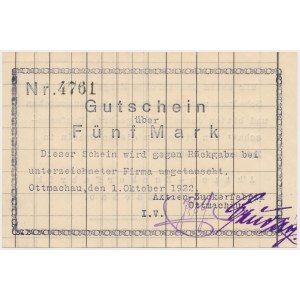Ottmachau (Otmuchów), Aktlen-Zuckerfabrik, 5 mk 1922