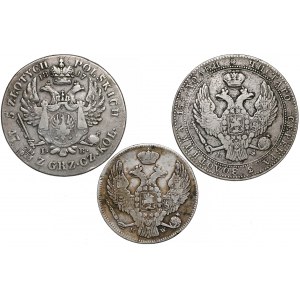 2 złote i 5 złotych 1817-1840, Warszawa, zestaw (3szt)