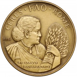 Włochy, Medal ZŁOTO Sirimavo Bandaranaike. FAO Ceres - Rzym