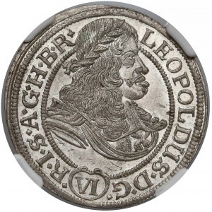 Śląsk, Leopold I, 6 krajcarów 1673 SHS, Wrocław - ODWROTKA - okazowy