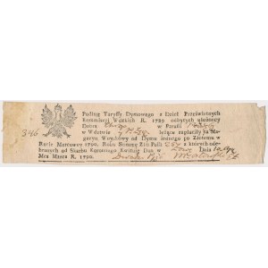 Kwit wpłaty na Magazyn Woyskowy według taryfy Podymnego 1790 r.