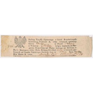 Kwit wpłaty na Magazyn Woyskowy według taryfy Podymnego 1790 r.