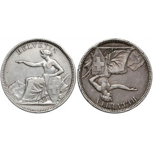 Szwajcaria, 5 franków 1874 - zwykła i odwrotka (2szt)