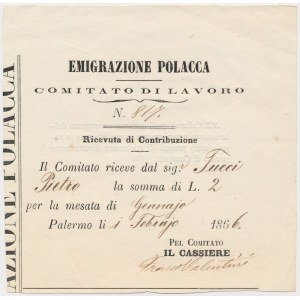 Polska emigracja XIXw. Komitet roboczy - potwierdzenie wpłaty - Palermo 1866