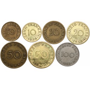 Saarland 10-100 franków 1954-1955 (7szt)
