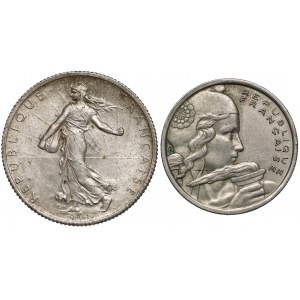 Francja, 2 franki 1914-C i 100 franków 1958 - sowa - rzadkość (2szt)