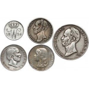 Niderlandy, zestaw srebrnych guldenów 1826-1892 (5szt)