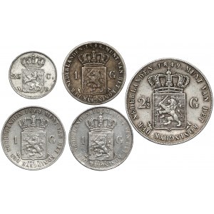Niderlandy, zestaw srebrnych guldenów 1826-1892 (5szt)