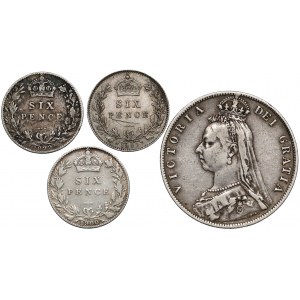 Wielka Brytania, 1/2 korony i 6 pensów 1893-1900 (4szt)