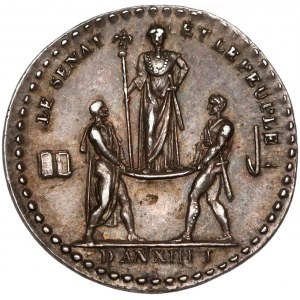 Francja, Napoleon Bonaparte, Medalik (13mm) Senat i Lud 1804 - piękny