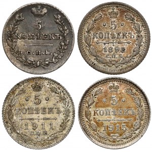 Rosja, 5 kopiejek 1824-1915 (4szt)
