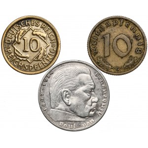 Niemcy, III Rzesza, 2 marki i 10 fenigów 1934-1936 (3szt)