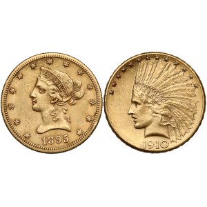 USA, 10 Dollars 1895-O Coronet Head & 1910-D Indian Head (2pcs)