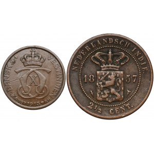 Indie holenderskie, 2-1/2 centa 1857 i Duńskie Indie Zachodnie 1 cent 1913 (2szt)