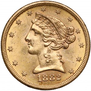 USA, 5 Dollars 1882-S Coronet Head