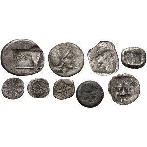 Grecja i Azja Mniejsza, zestaw 9 srebrnych monet - małe srebrne frakcje (Nr. 1)
