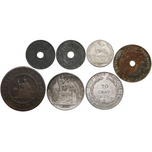 Indochiny, 1/4-20 centów 1879-1942 (7szt)