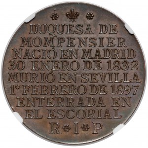 Hiszpania, Montpensier, Maria Luisa Fernanda, Medal pośmiertny 1897 - RZADKOŚĆ