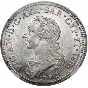 Włochy, Księstwo Sabaudii-Piemontu, Wiktor Amadeusz III, 1/2 scudo 1792