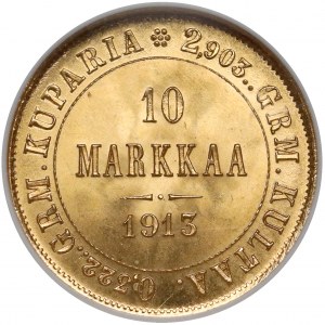 Finlandia / Rosja, Mikołaj II, 10 markkaa 1913 - piękne