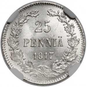 Finlandia / Rosja, Mikołaj II, 25 penniä 1917 - piękne