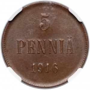 Finlandia / Rosja, Mikołaj II, 5 penniä 1916