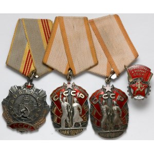 ZSRR, Ordery Sława pracy, 2x Znak Honoru i odznaka (4szt)