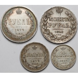 Russia, 25 Kopecks & Poltina & 2x Rouble 1842-1877 (4pcs)