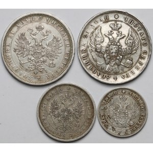 Rosja, 25 kopiejek, Połtina i 2 x Rubel 1842-1877 (4szt)