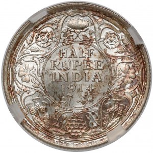 British India, George V, 1/2 Rupee 1914