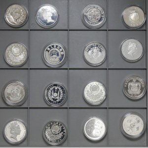 Świat, zestaw monet kolekcjonerskich, srebrnych 1988-1996 (16szt)