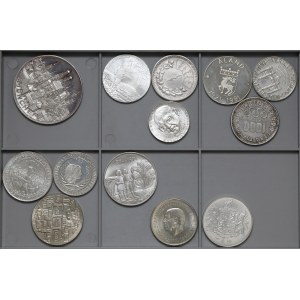 Świat, zestaw dużych srebrnych monet i medali (13szt)