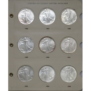USA, American Eagle Silver Dollars 1986-1994 (9szt)
