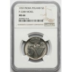Próba NIKIEL 5 złotych 1959 - młot i kielnia