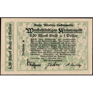 Germany. Jüterbog 1 Dollar 4,20 Goldmark 1923