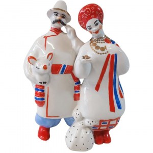 Figurka podwójna Kochałem wdowę, proj. Władysław Iwanowicz Szczerbina (1926-2017), Kijowska Eksperymentalna Fabryka Ceramiczno-Artystyczna KEKHZ