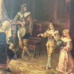 Höfliche Szene, der Tutor mit seinen jungen Schülern
