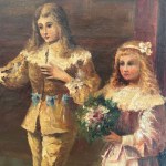 Höfliche Szene, der Tutor mit seinen jungen Schülern