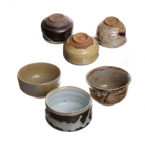 Set of three Seto-yaki and Ueno-yaki ceramic tea bowls