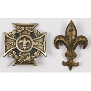 ODZNAKI HARCERSKIE, okres międzywojenny, 1.Krzyż, biały metal, 26 x 26 mm, kontra, mocowanie na omegi, na rewersie wybite: C V | 305