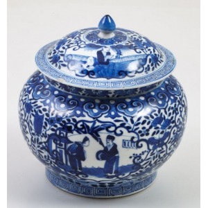 WAZA NA IMBIR Z POKRYWKĄ, Chiny, XIX w., Porcelana, kobalt podszkliwny, wys.20, śr.20 cm