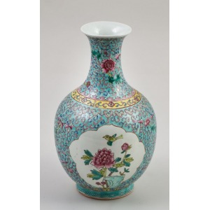 WAZON, Chiny, Kanton, XIX w., Porcelana, farby naszkliwne, wys. 28 cm