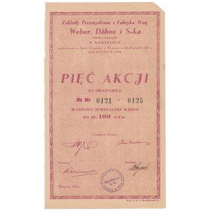 Zakłady Przemysłowe i Fabryka Wag Weber, Dahne i S-ka, 5x 100 zł 1931