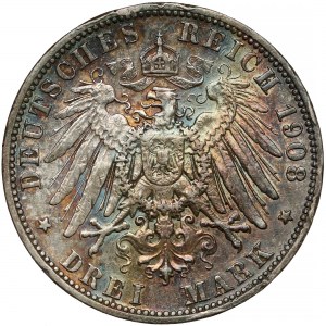 Niemcy, Lubeka, 3 marki 1908-A