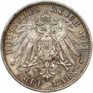 Niemcy, Bawaria, 3 marki 1908-D